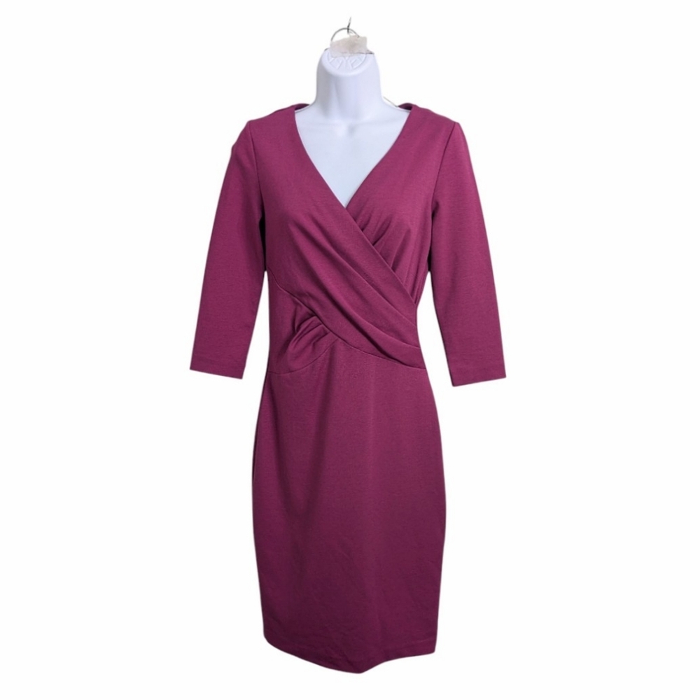 Boden Connie Ponte Faux Wrap Midi Dress Slim Fit 3/4 Sleeve Mulberry Purple 4R